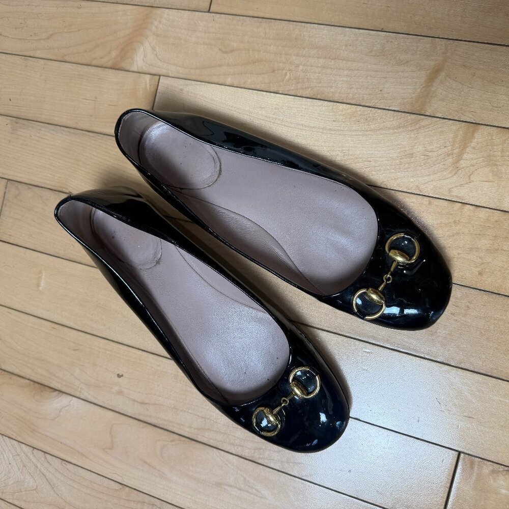 Authentic GUCCI black patent leather ballet flats with horsebit detail size 39 - Picture 2 of 11